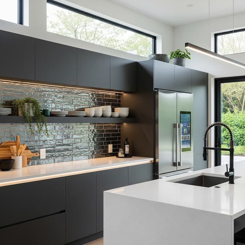 Modern renovated kitchen with island and appliances